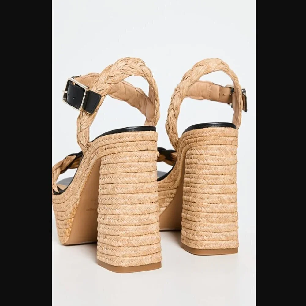 Castaner Agnes Natural & Black Woven Raffia  Tall Sandals Platform Heels 39 US 8